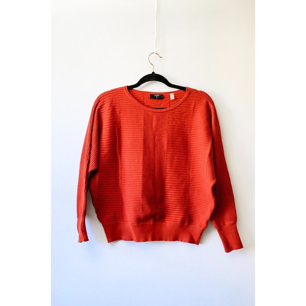 Tahari L orange brown sweater pullover crew neck dolman sleeves